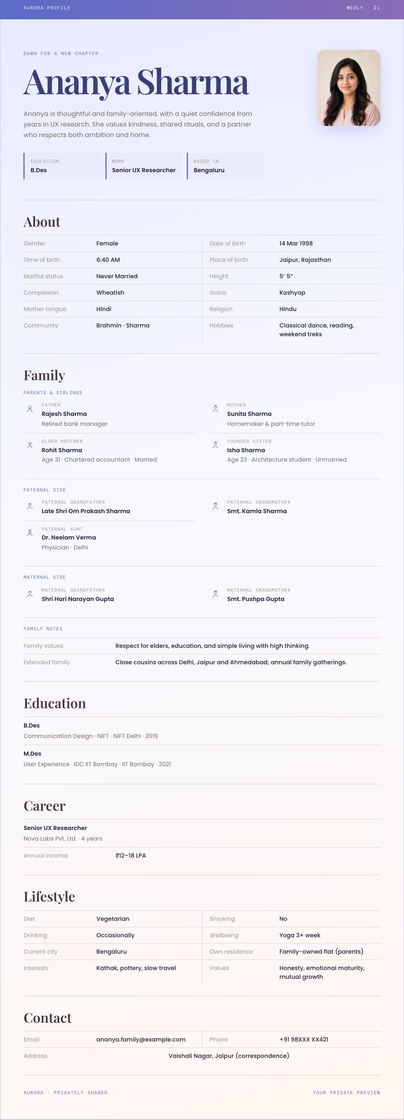 Aurora biodata preview