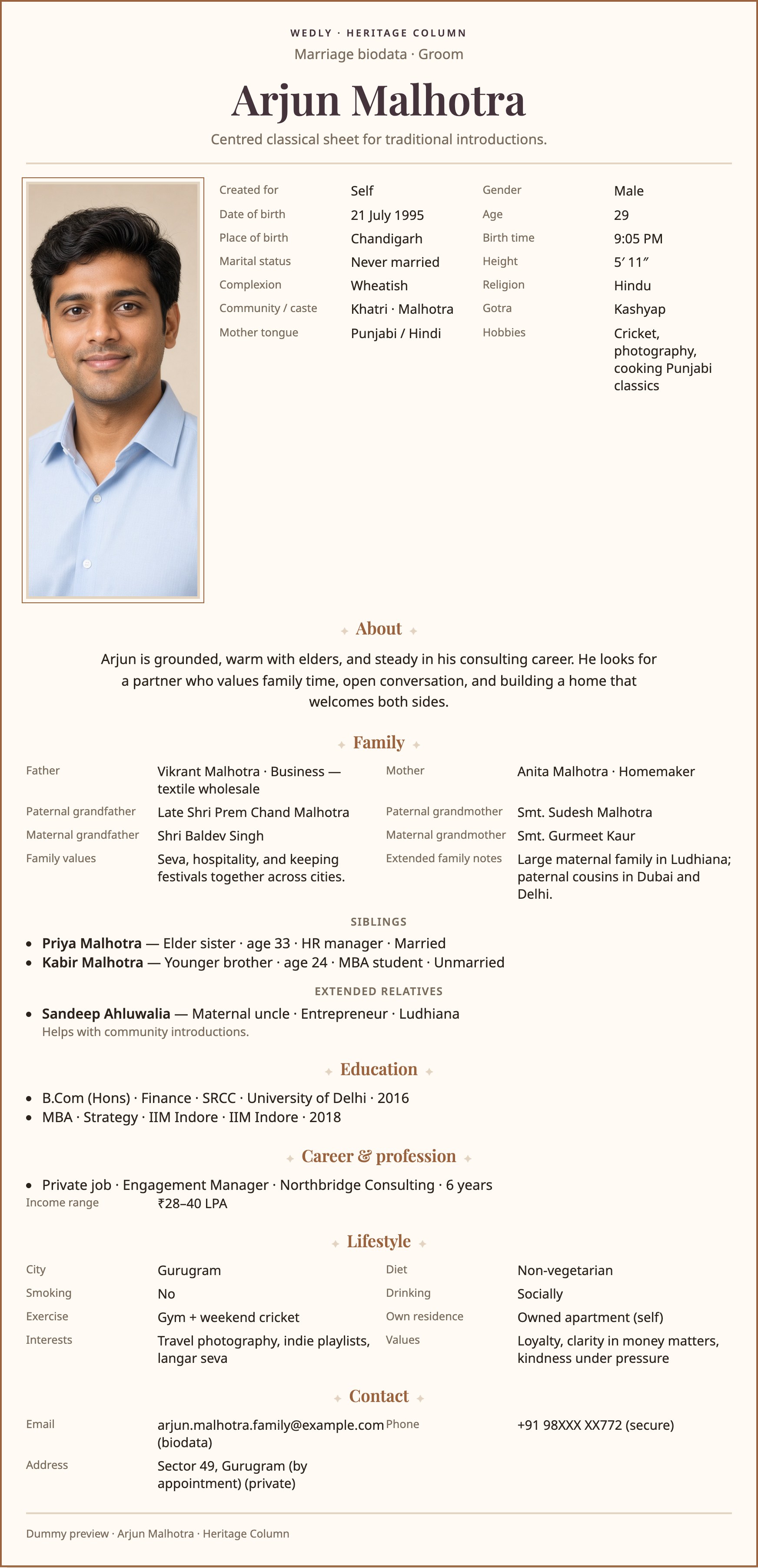 Column biodata preview