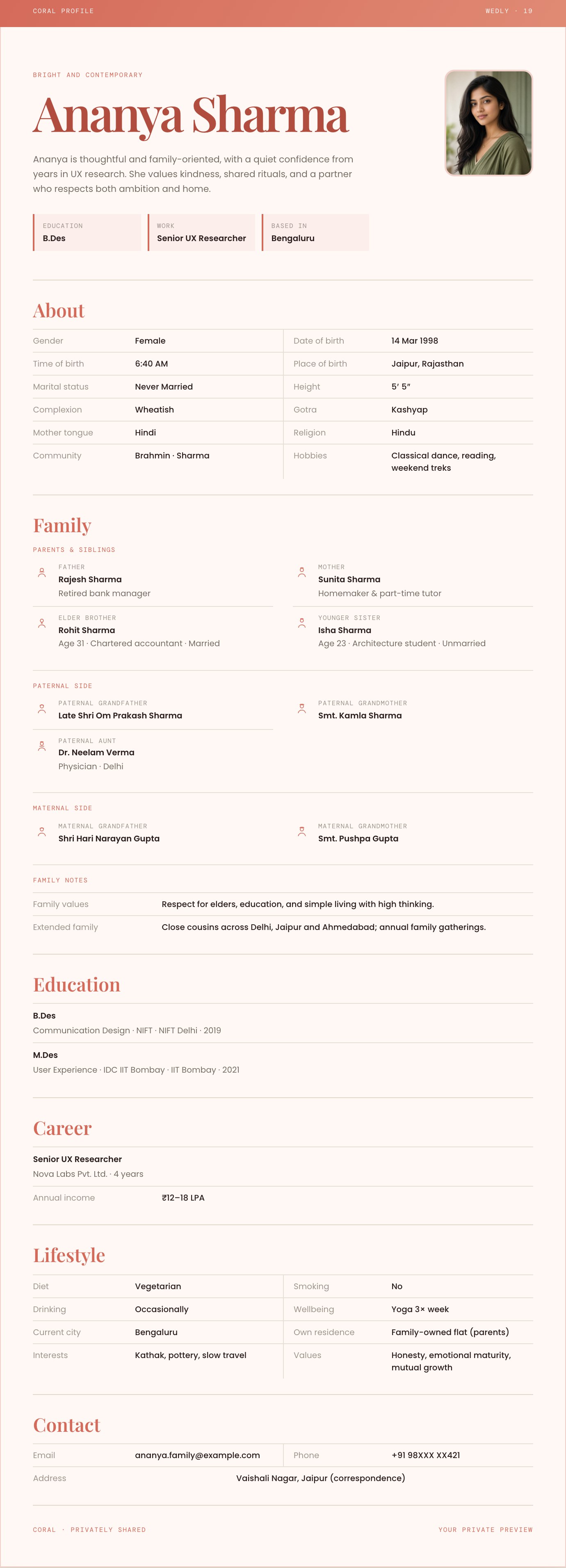Coral biodata preview