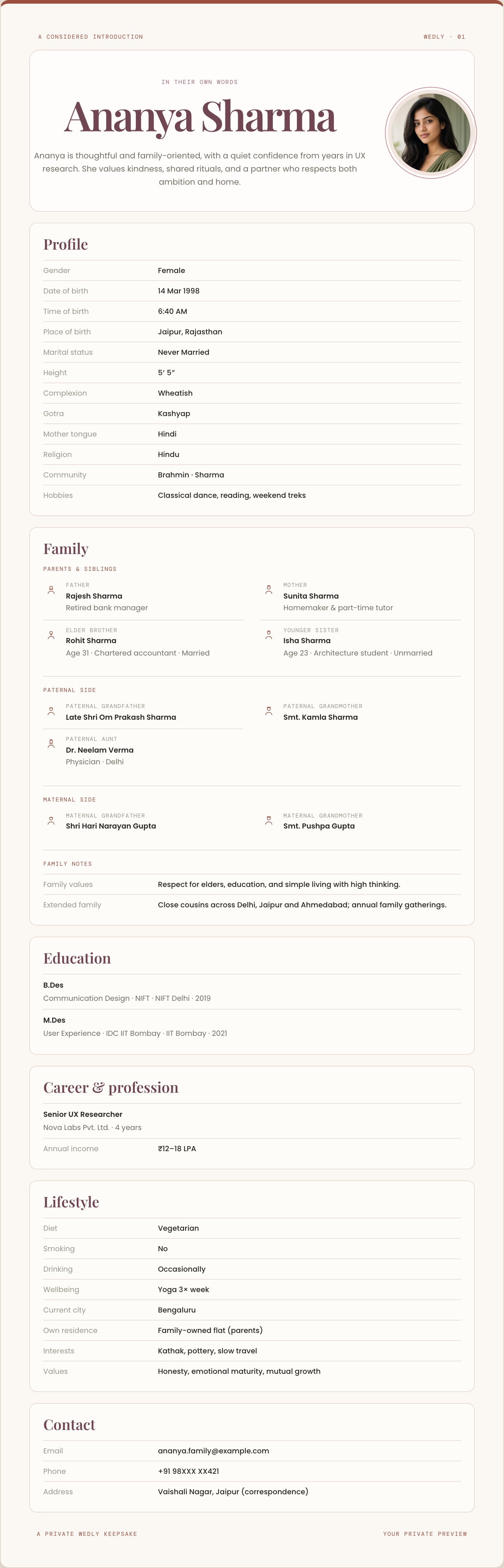 Elegant biodata preview