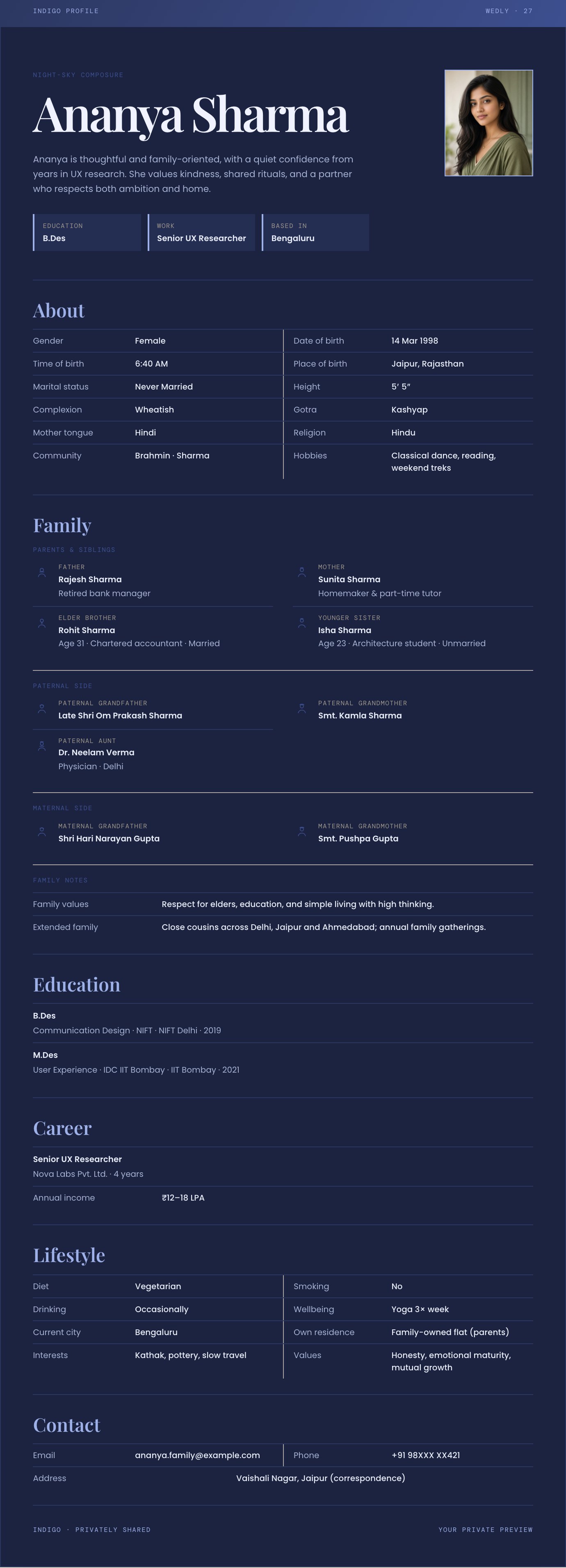 Indigo biodata preview