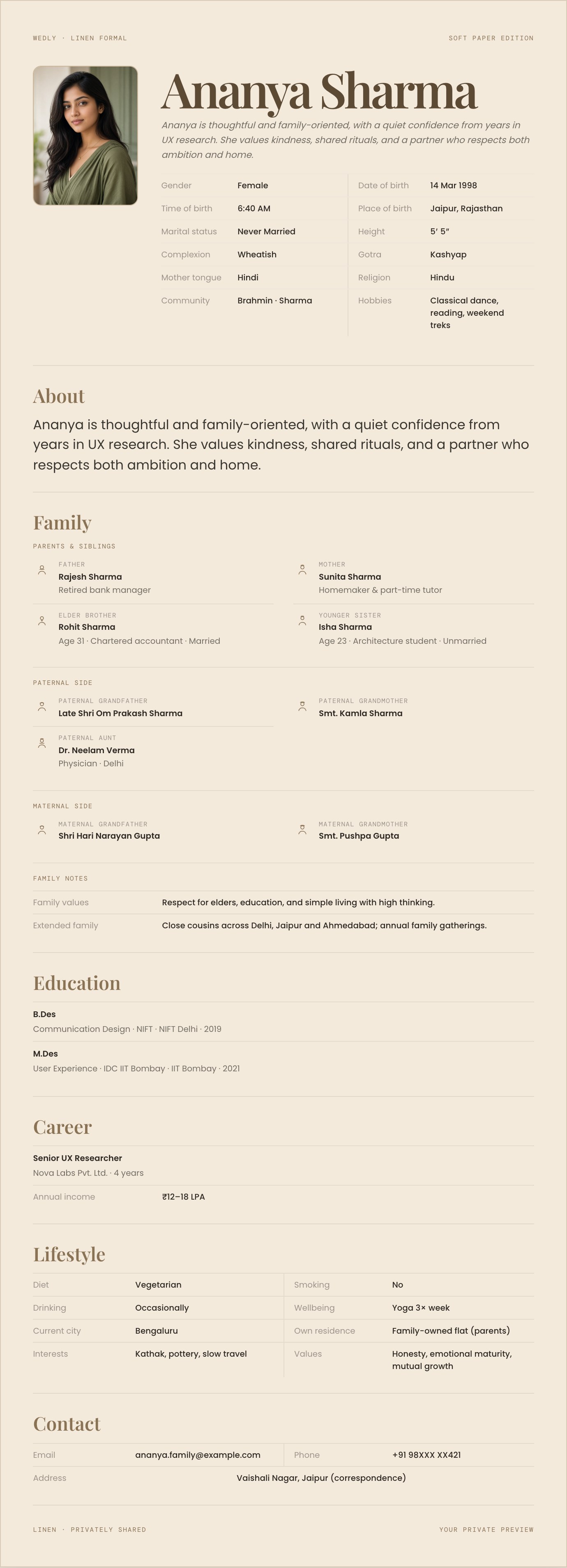 Linen biodata preview