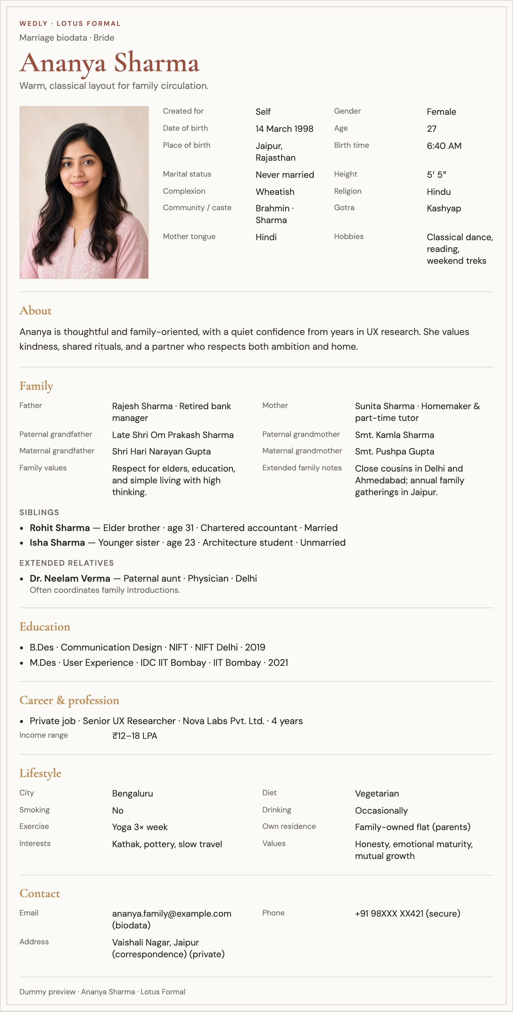 Lotus biodata preview