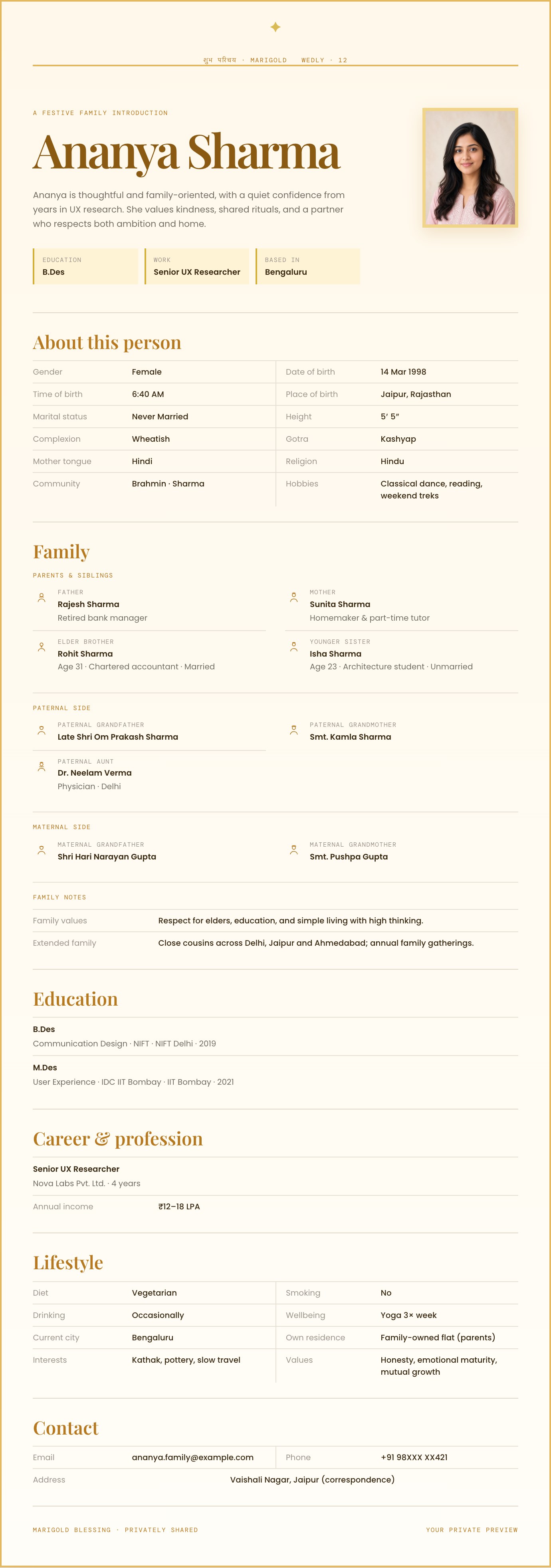 Marigold biodata preview