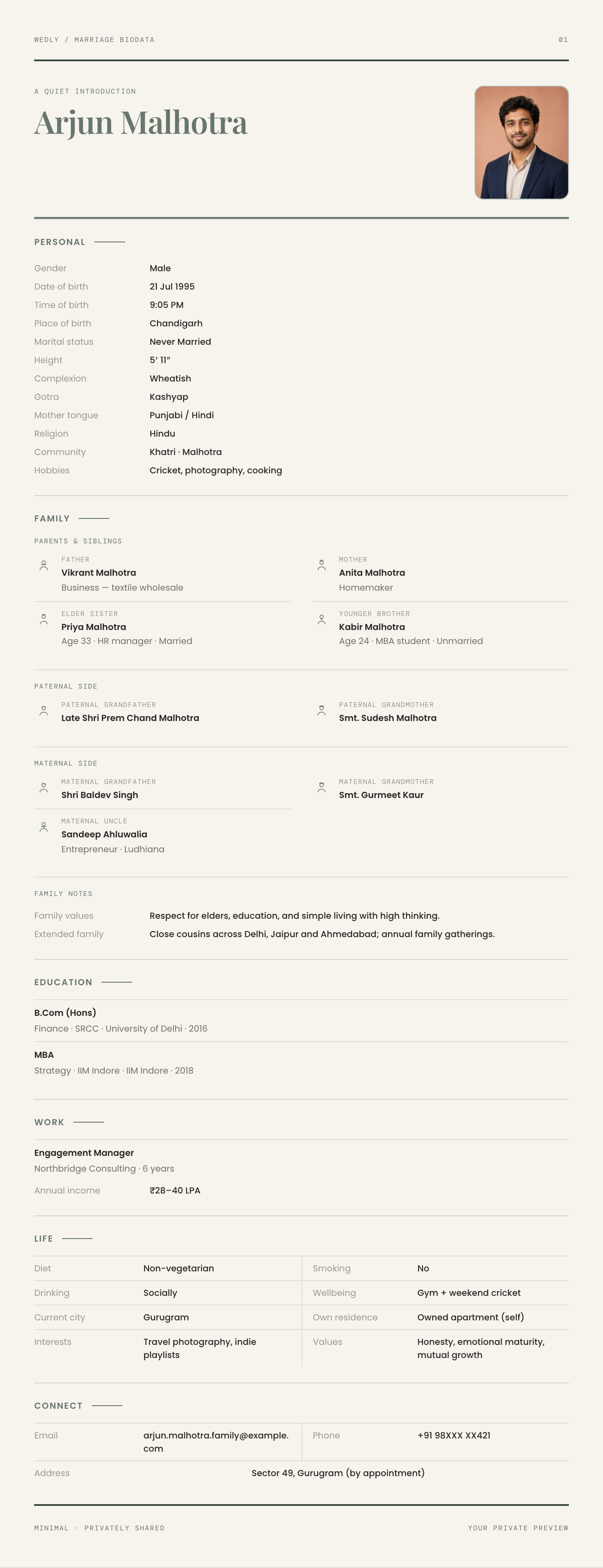 Minimal biodata preview