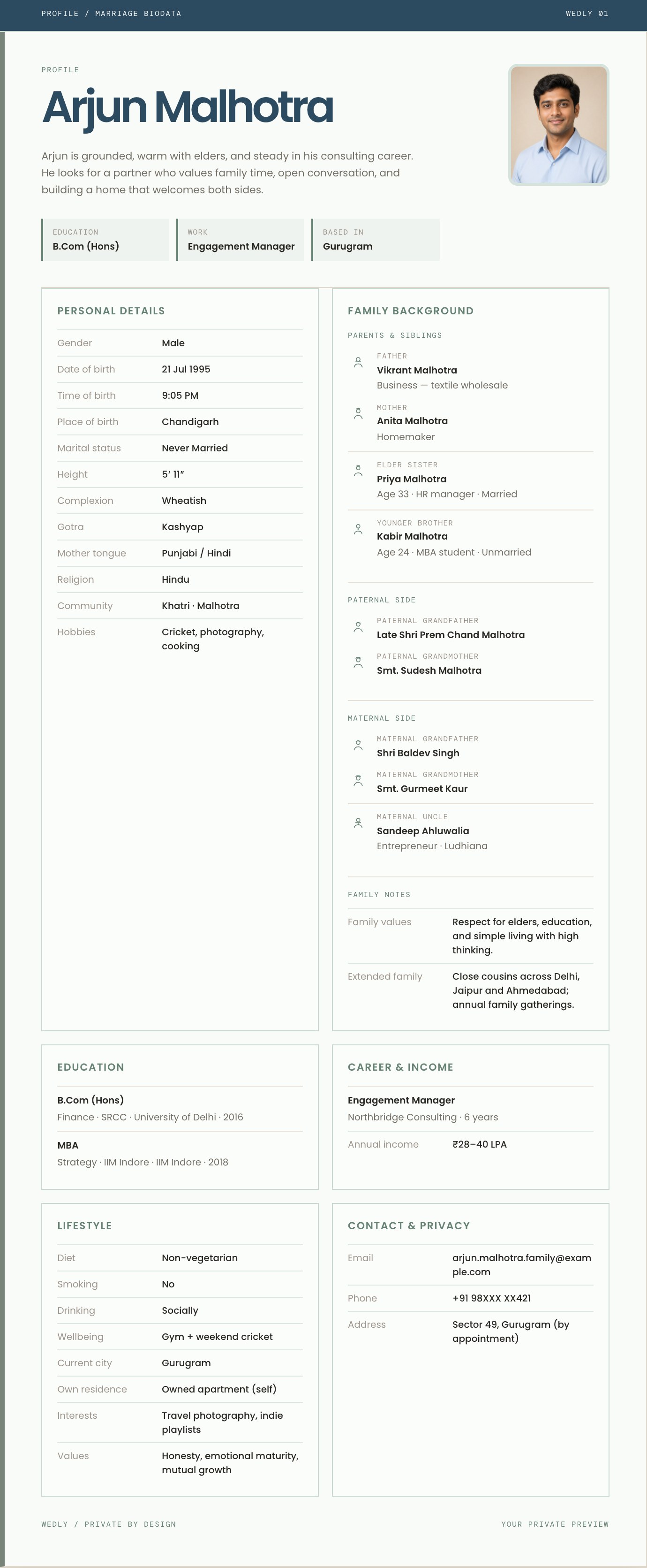 Modern biodata preview