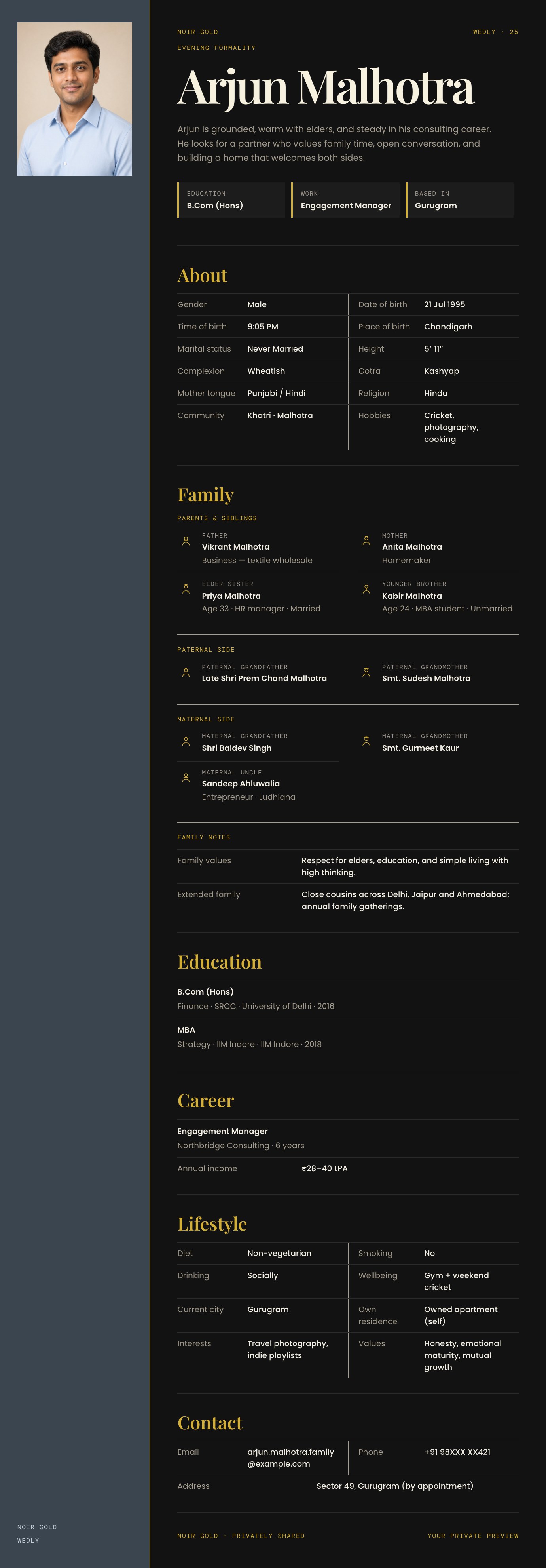 Noir Gold biodata preview