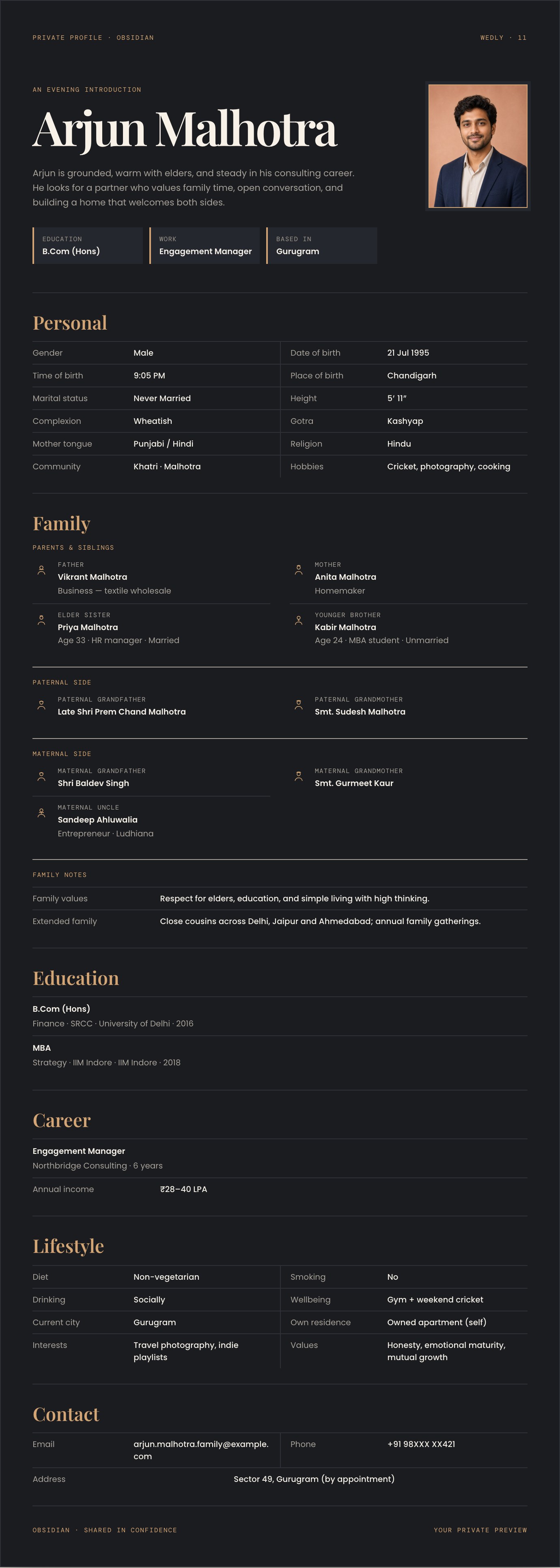 Obsidian biodata preview