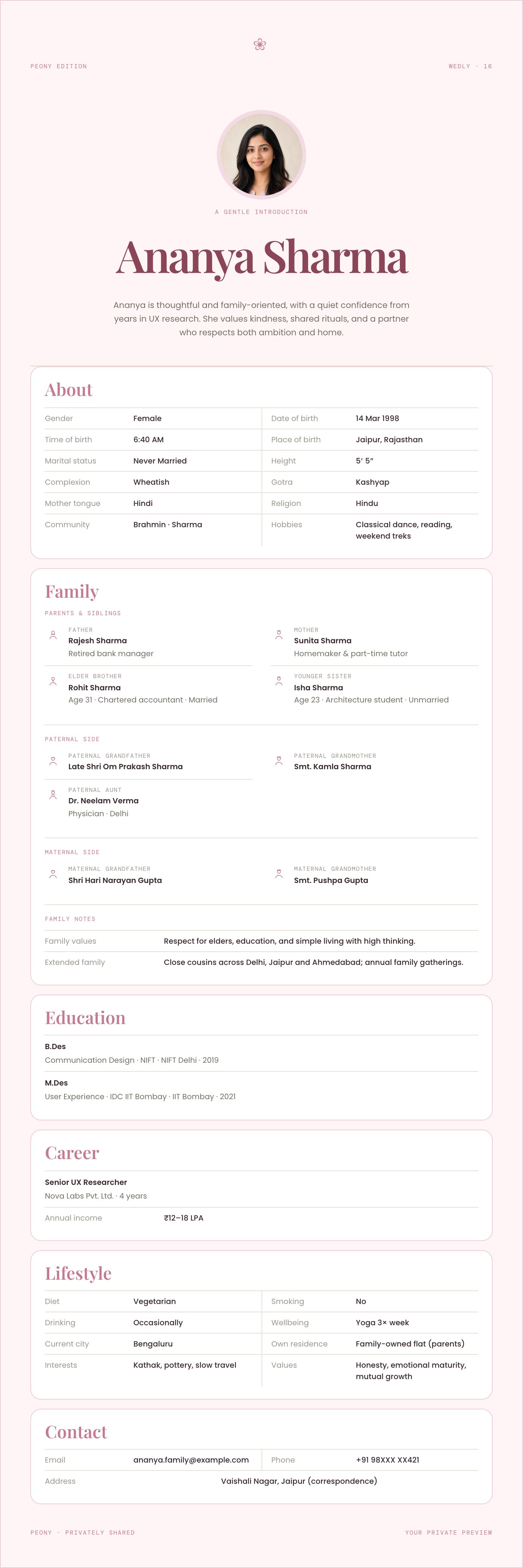 Peony biodata preview