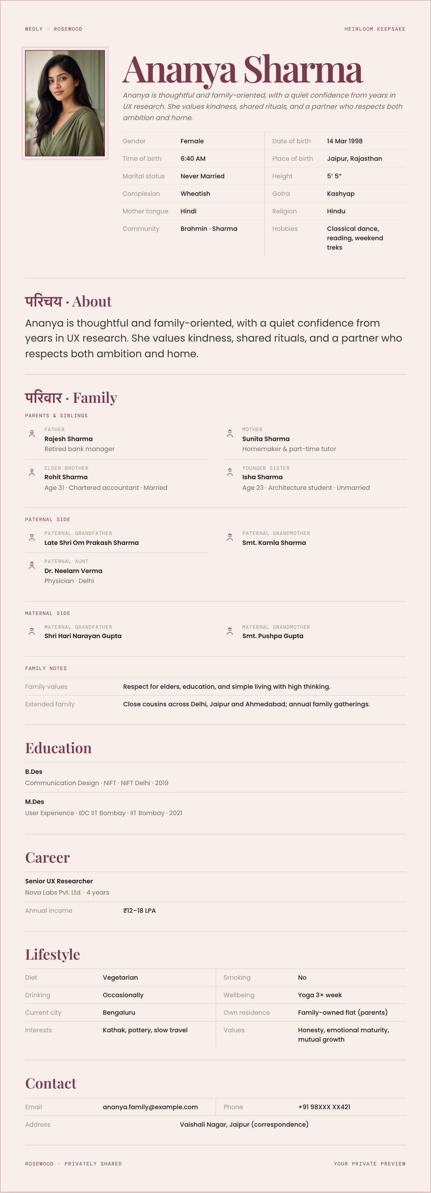 Rosewood biodata preview