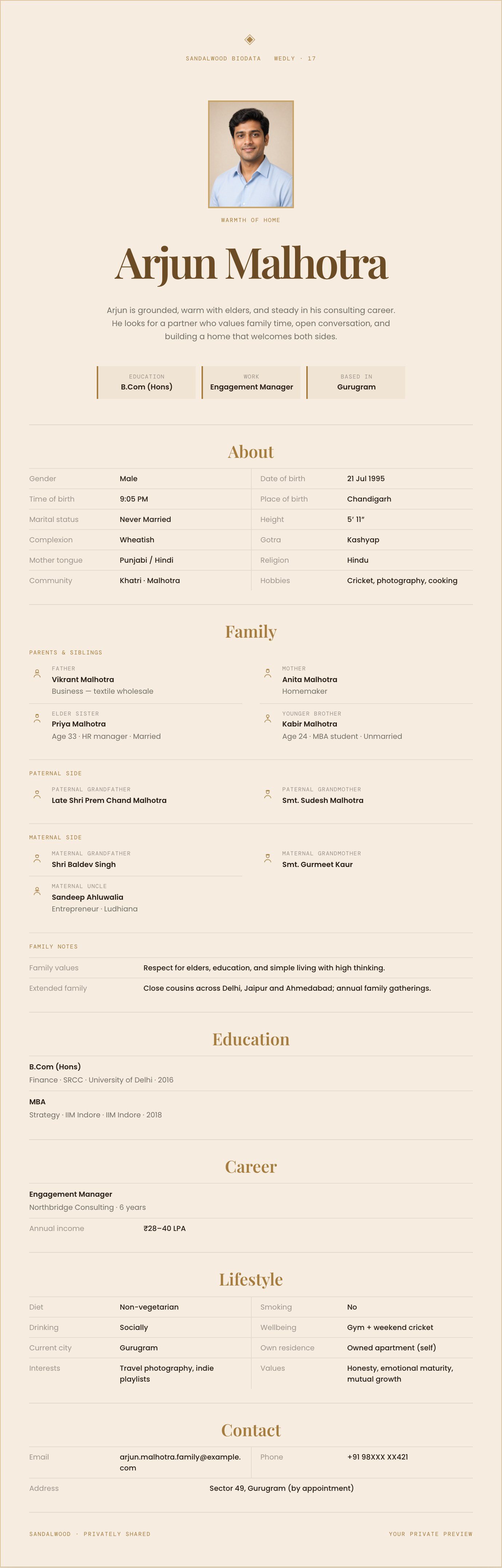 Sandalwood biodata preview