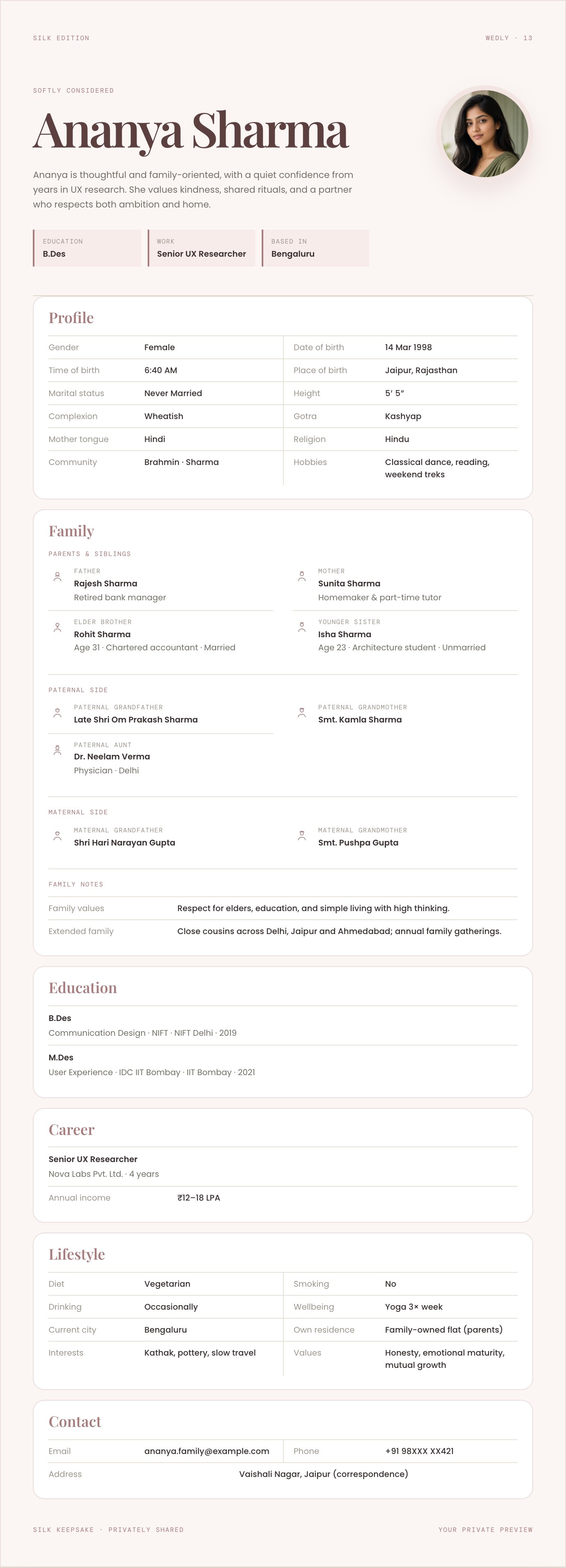 Silk biodata preview