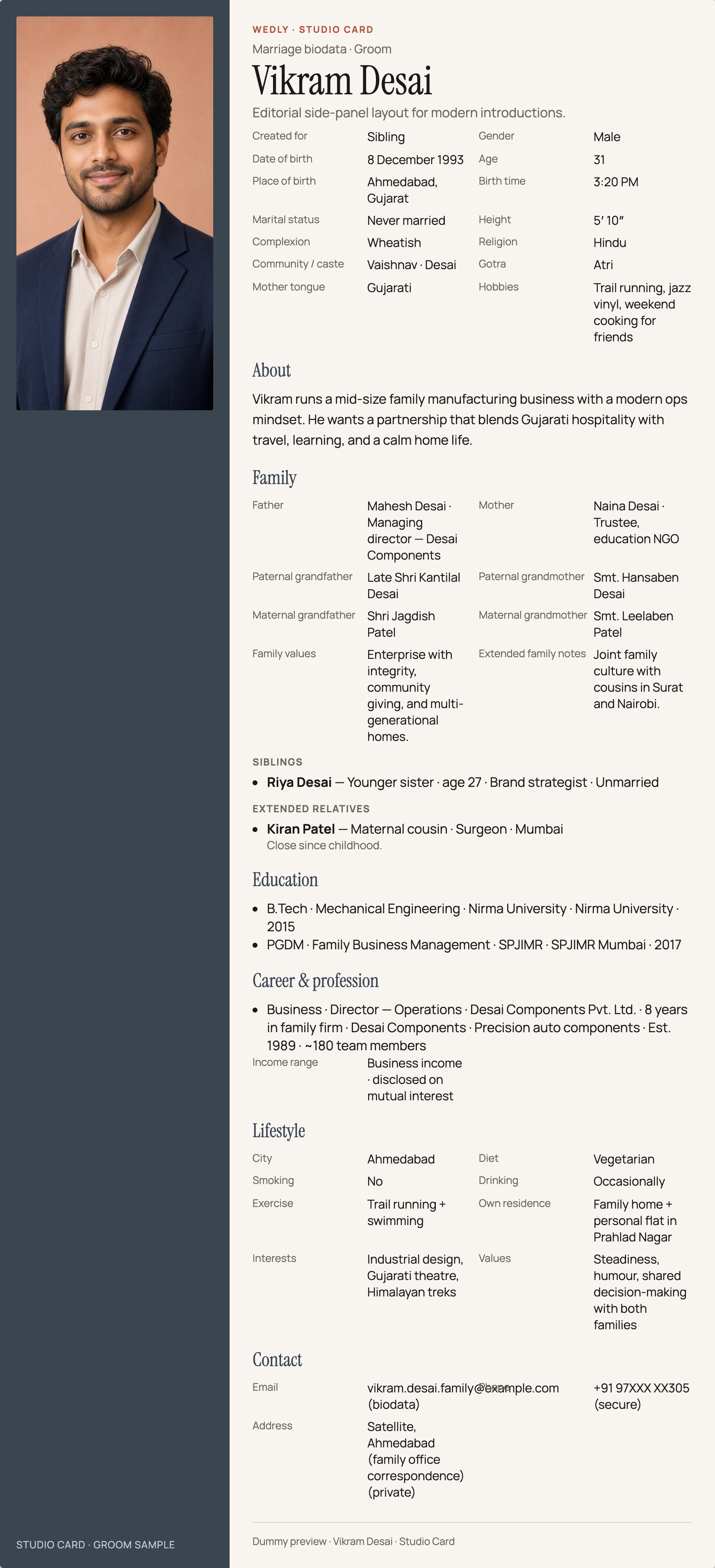 Studio biodata preview