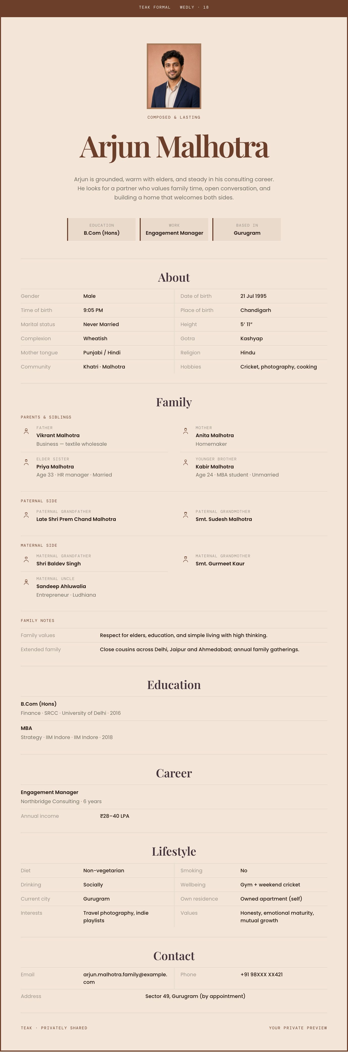 Teak biodata preview